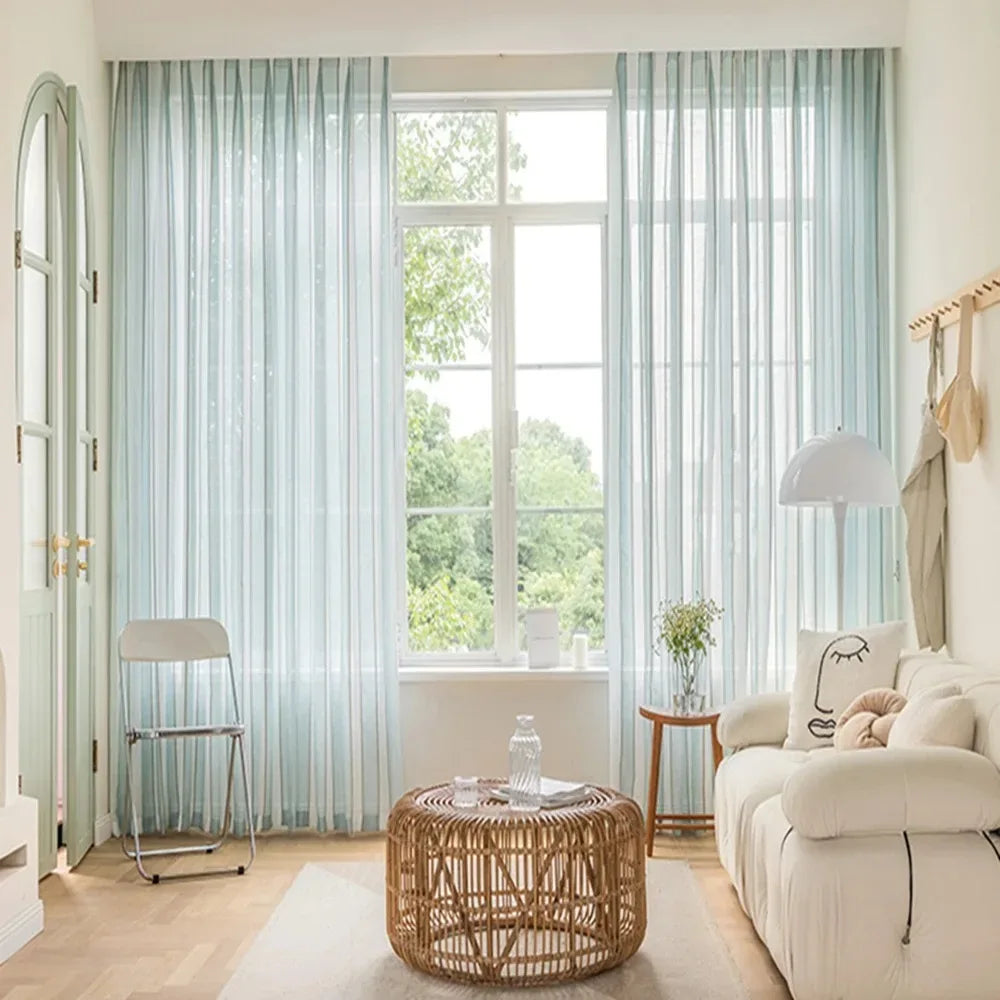 Nordic Minimalist Curtains - Blue & White Cotton Linen Window Screens - Shello's Creative Boutique