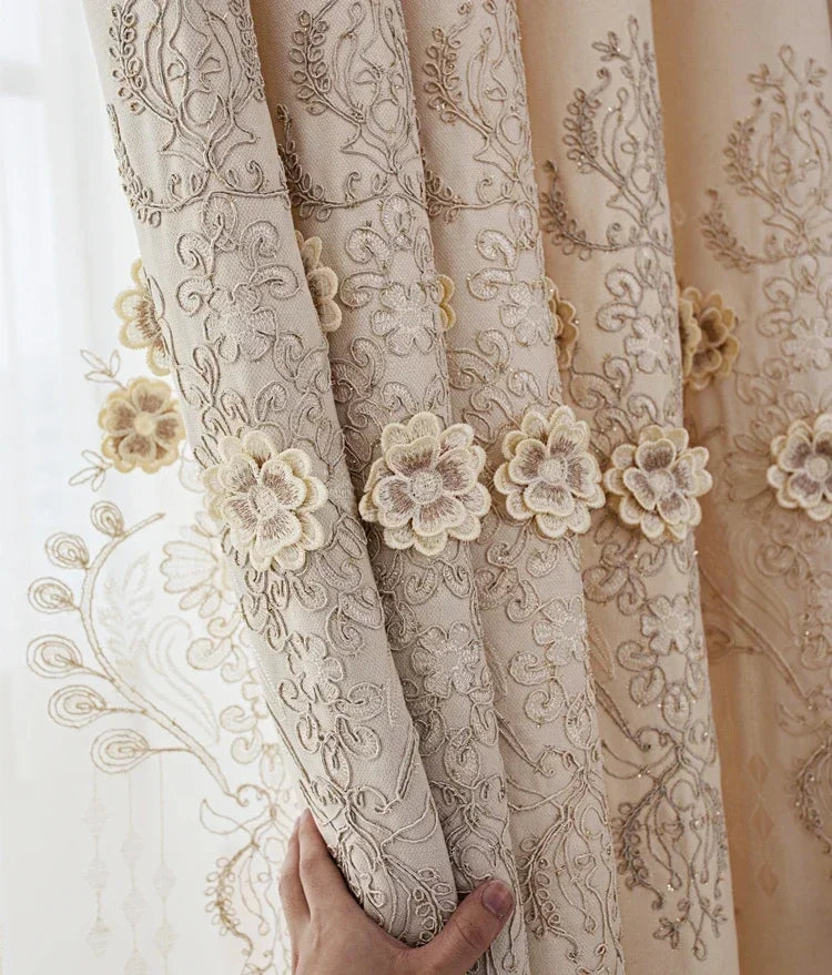 European Modern Blackout Curtains - Luxury Embroidered Tulle Villa Valance for Living Room & Bedroom