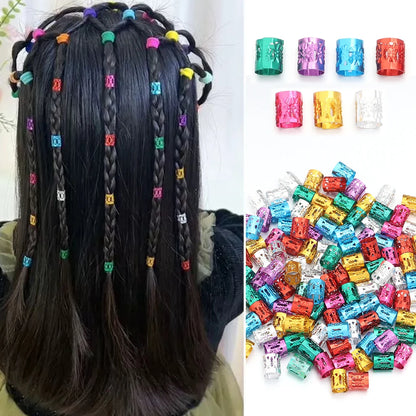 100Pcs/lot Dreadlock Hair Rings Metal Hollow Tube Dirty Dread Braids Adjustable for Cuffs Clip Hair Accessories Styling Tools - Shello's Creative Boutique