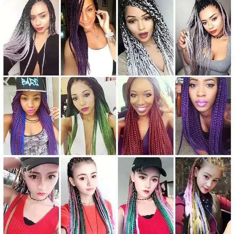 24 Inch Jumbo Braiding Hair - Rainbow Ombre Synthetic Extensions - Shello's Creative Boutique