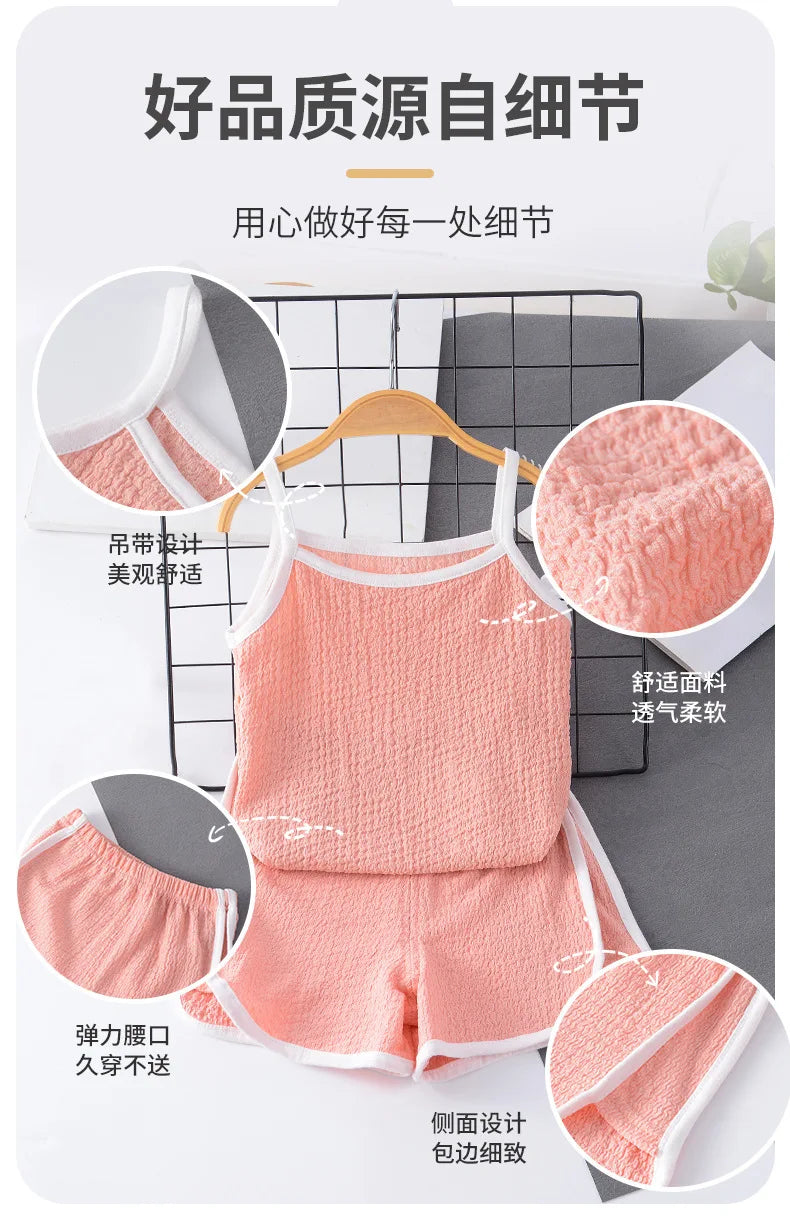 2025 New Girls Suspender Vest Set Summer Baby Thin Style Shorts Girls Clothes Children Clothing Set Shello's Creative Boutique