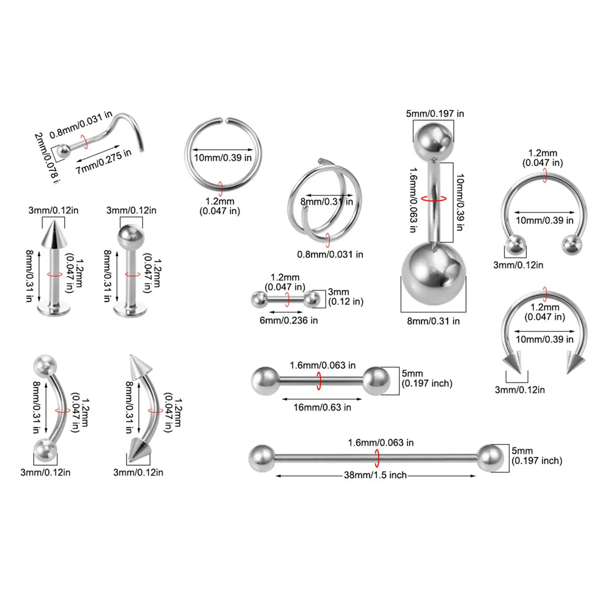 Body Piercing Jewellery Kit – Stainless Steel & Acrylic