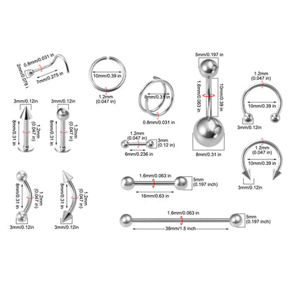 Body Piercing Jewellery Kit – Stainless Steel & Acrylic
