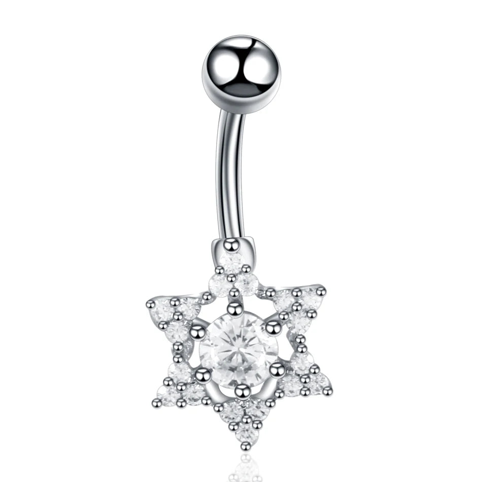 Stainless Steel Cubic Zirconia Drop Navel Ring