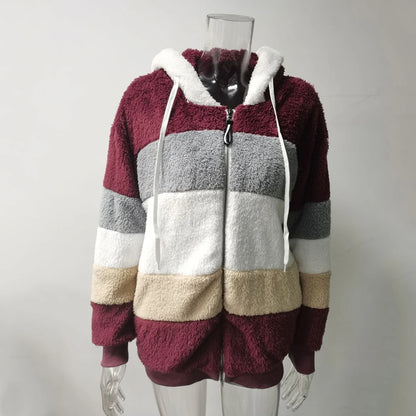 Women's Winter Hooded Coat 2026 - Thick Cashmere Plaid Stitched Jacket with Zipper - Shello's Creative Boutique