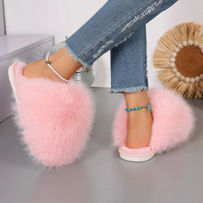 Women's Winter Fashion Fur Slippers - Fluffy Plush Anti-Slip Outdoor Slides - Shello's Creative Boutique