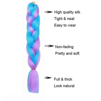 24 Inch Jumbo Braiding Hair - Rainbow Ombre Synthetic Extensions - Shello's Creative Boutique