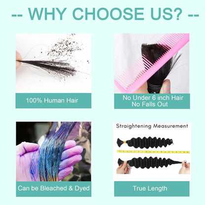 12A Human Braiding Hair #1B - Deep Wave Curly Boho Knotless Braids (50g-100g) - Shello's Creative Boutique