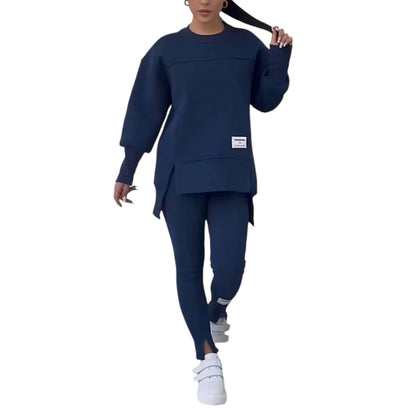 LAPA Women's Irregular Two-Piece Sweatshirt & Trouser Set – Autumn/Winter Casual Loose Knit Outfit (S–XXXL)