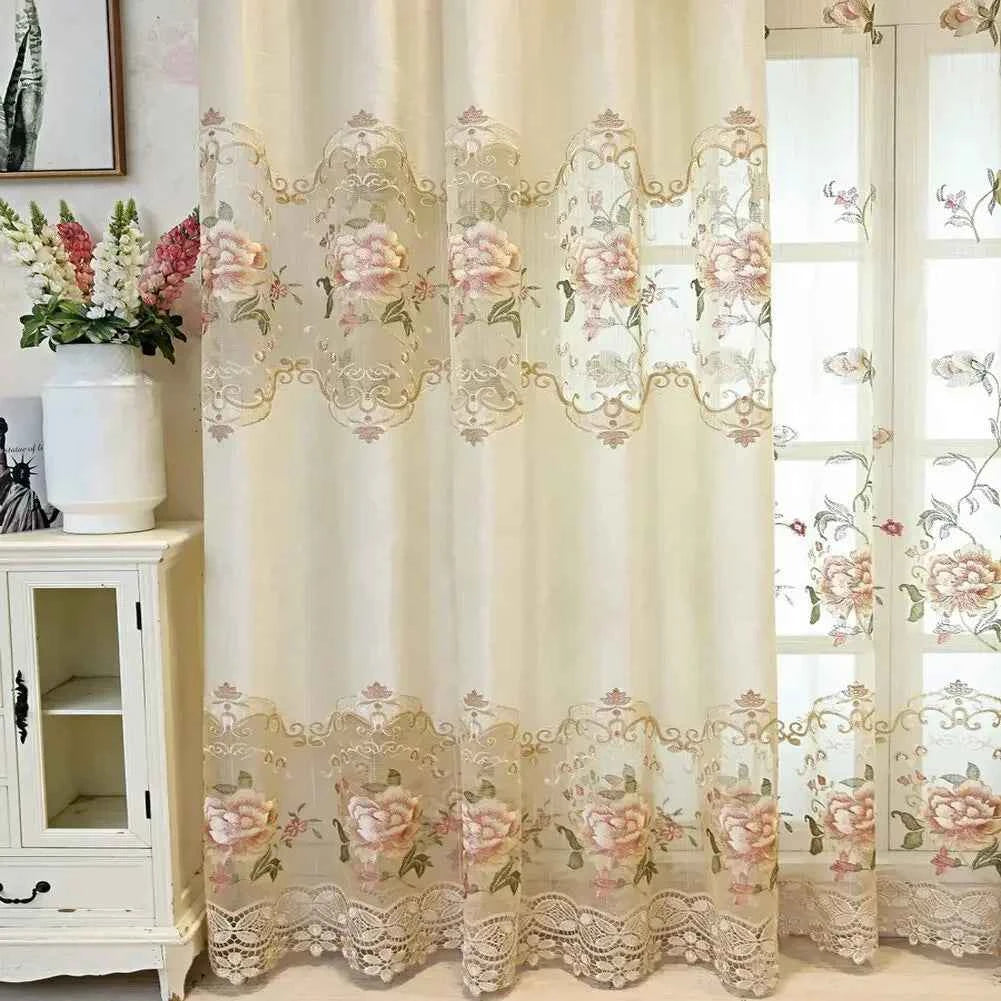 European Luxury Velvet Curtains - Embroidered Floral Tulle Blackout Drapes for Living Room