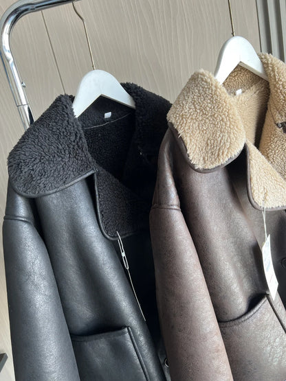 Women's Oversized Winter Jacket - Double-Sided Collar Warm Long Sleeve Coat