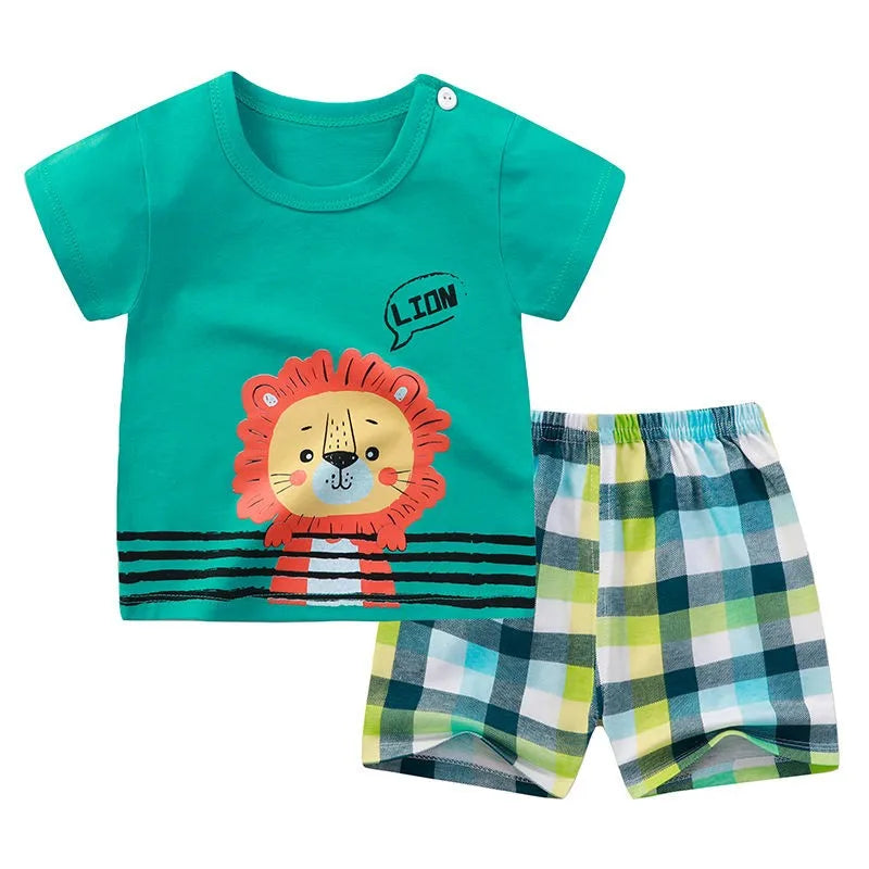 Cartoon Vibes Cotton Baby Summer Set – Unisex Short Sleeve Tee & Shorts for Ages 0–1Y Shello's Creative Boutique