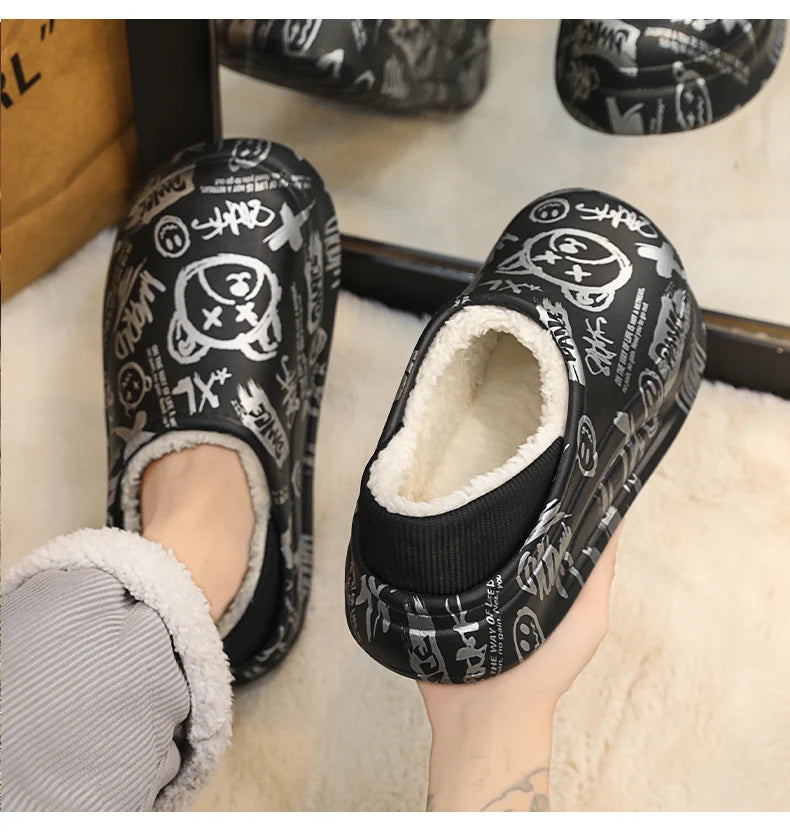 Men's Winter Indoor Slippers – Black & Beige