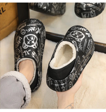 Men's Winter Indoor Slippers – Black & Beige