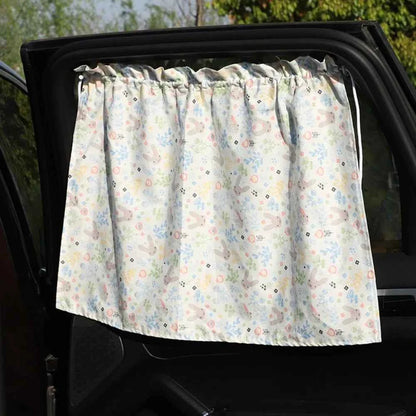 Suction Cup Car Curtains Cute Cartoon Animal/Floral Sunshade Curtain UV Protection Cotton Car Window Cover Car Interior