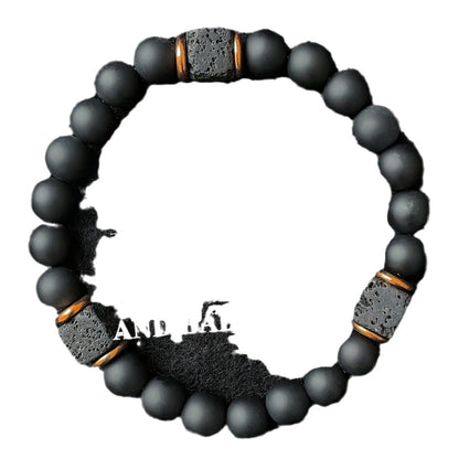 Elastic Men's Volcanic Stone Bracelet with Square Black Agate Fashionable Jewelry Suitable for Modern Gentlemen Magnetic Therapy