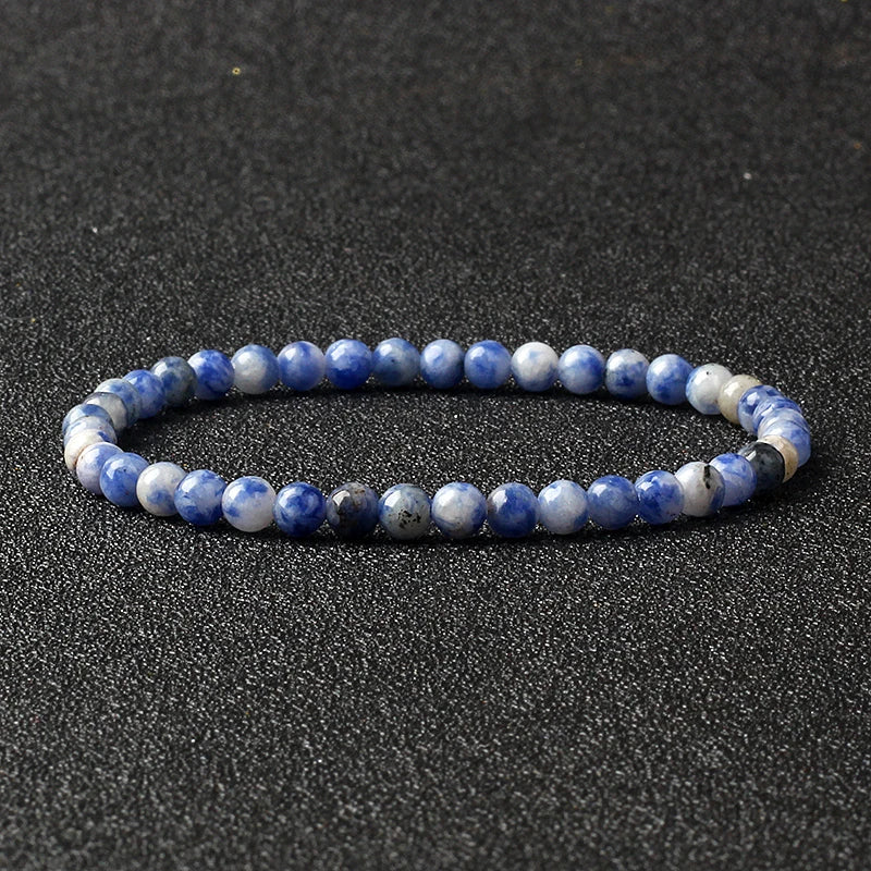 4mm Natural Stone Agate & Lava Stretch Bracelet – Handmade Tiny Bead Bangle for Men & Women
