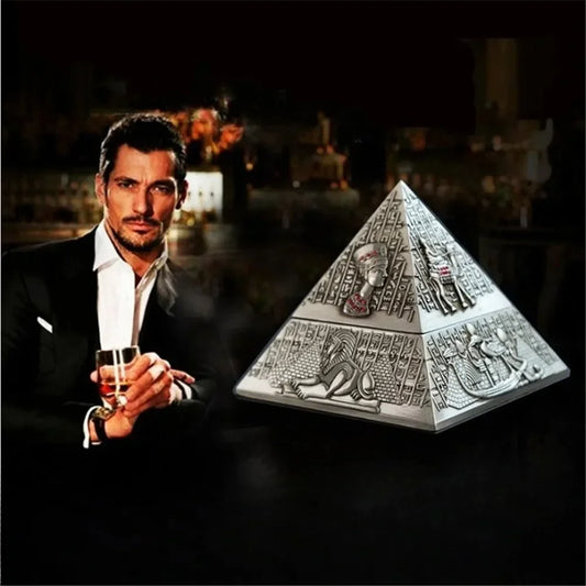 Egyptian Pyramid Ashtray with Lid – Vintage Metal Desktop Ornament