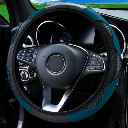 PU Carbon Fiber Leather Car Steering Wheel Cover - 14.5-15 Inches