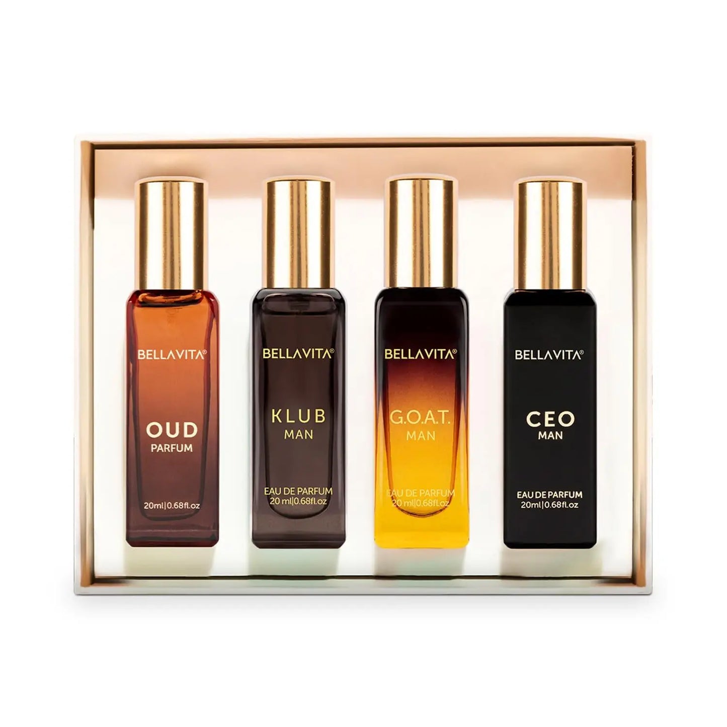 Bella Vita Luxury Man Perfume Gift Set 4 x 20 ml for Men with KLUB, OUD, CEO, G.O.A.T Perfume | Woody, Citrusy Long Lasting EDP - Shello's Creative Boutique