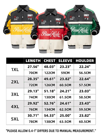 Women's Faux Leather Jacket Motorcycle Bomber Windproof Coat Spring&Autumn Warm Plus Size Baseball Coat Color-blocked Embroidery - Shello's Creative Boutique