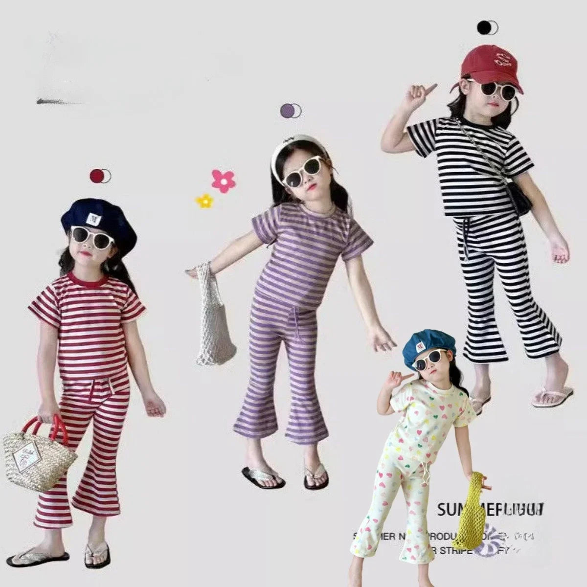 Girls’ Summer Line-Drawing 2-Piece Set – Striped Art-Inspired Tee & Wide-Leg Culottes Shello's Creative Boutique