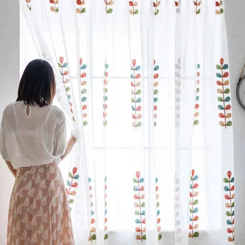 Household Bedroom Window Curtains Punch Free Easy Install Shading Drape Door Screens Modern Leaves White Curtain Home Decor Chic