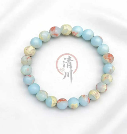 Halo Quartz & Ocean Sediment Beaded Bracelet – Unisex Natural Stone Stretch Bangle