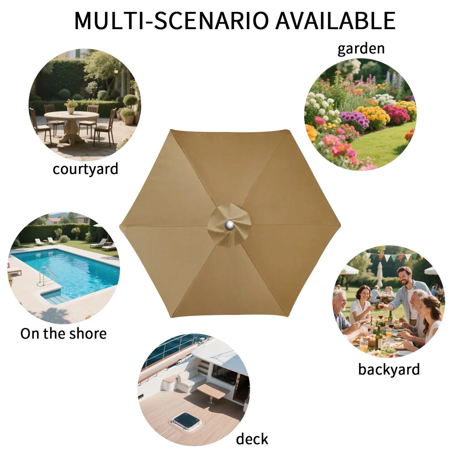 Replaceable Parasol Top Cloth – UV Protection Garden Patio Canopy Cover 2m to 3m