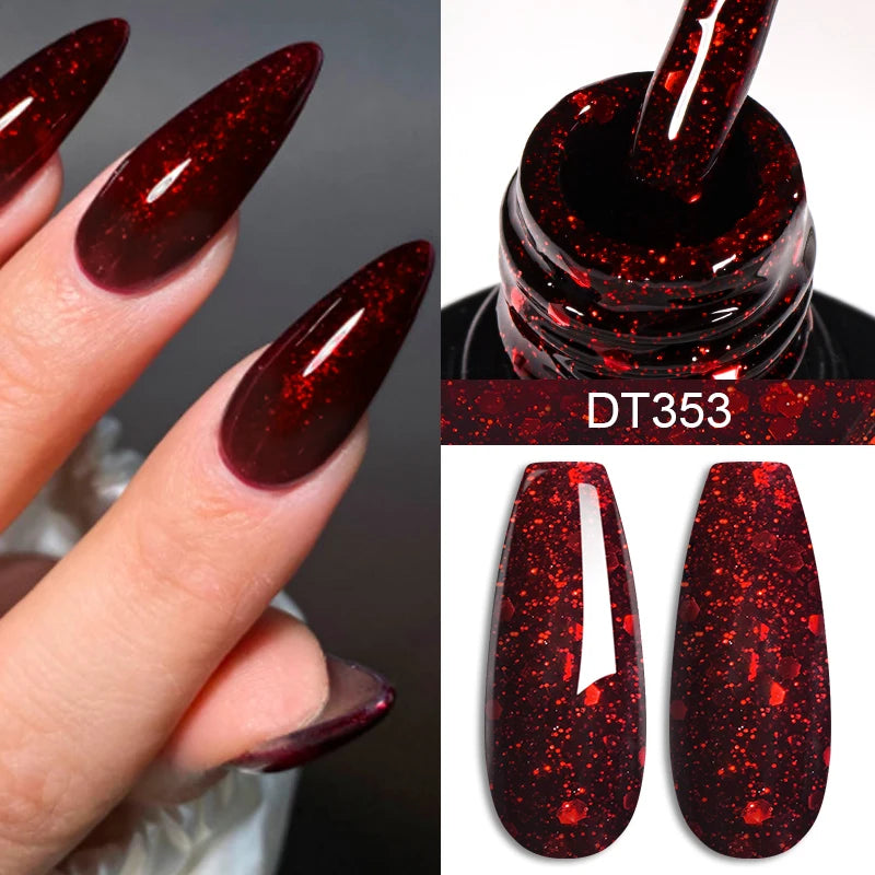 MEET ACROSS 7ml Red Gel Nail Polish Crystal Semi Permanent Soak Off UV Gel Varnish Nail Art Manicure Base Matte Top Coat Vernis - Shello's Creative Boutique