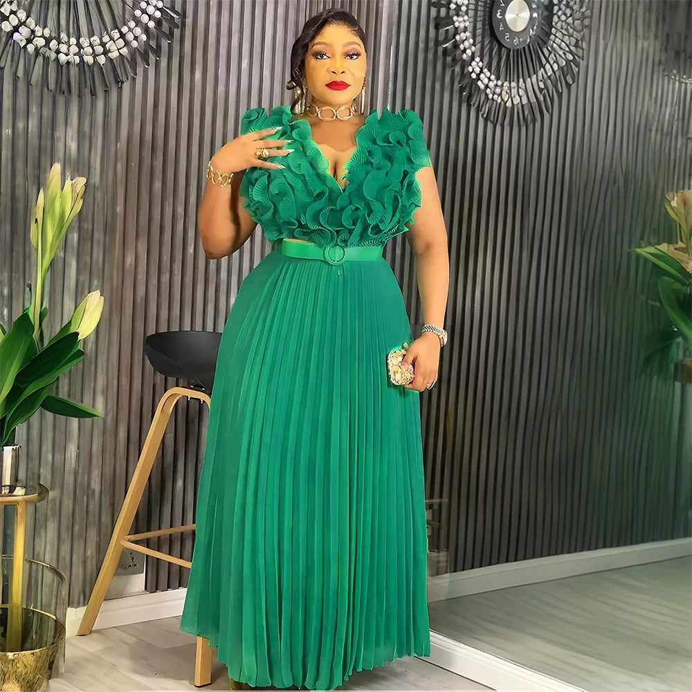 Elegant African Maxi Dress - Sleeveless Chiffon Evening Gown - Shello's Creative Boutique
