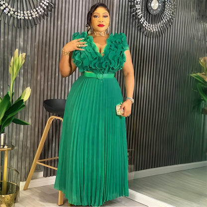 Elegant African Maxi Dress - Sleeveless Chiffon Evening Gown - Shello's Creative Boutique