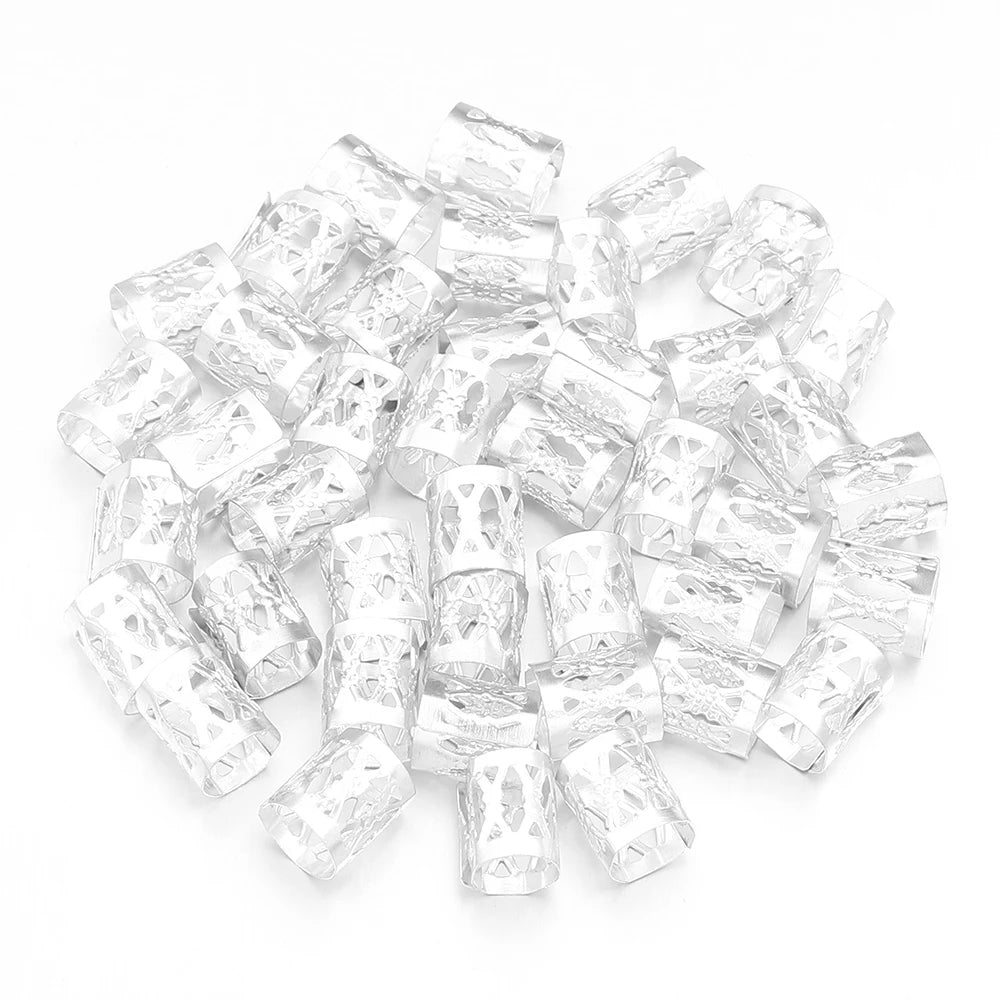 100Pcs/lot Dreadlock Hair Rings Metal Hollow Tube Dirty Dread Braids Adjustable for Cuffs Clip Hair Accessories Styling Tools - Shello's Creative Boutique