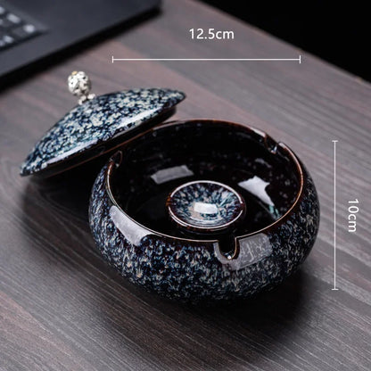 Creative Ceramic Ashtray with Lid – Anti-Fly Ash Desktop Ornament, 18 Styles