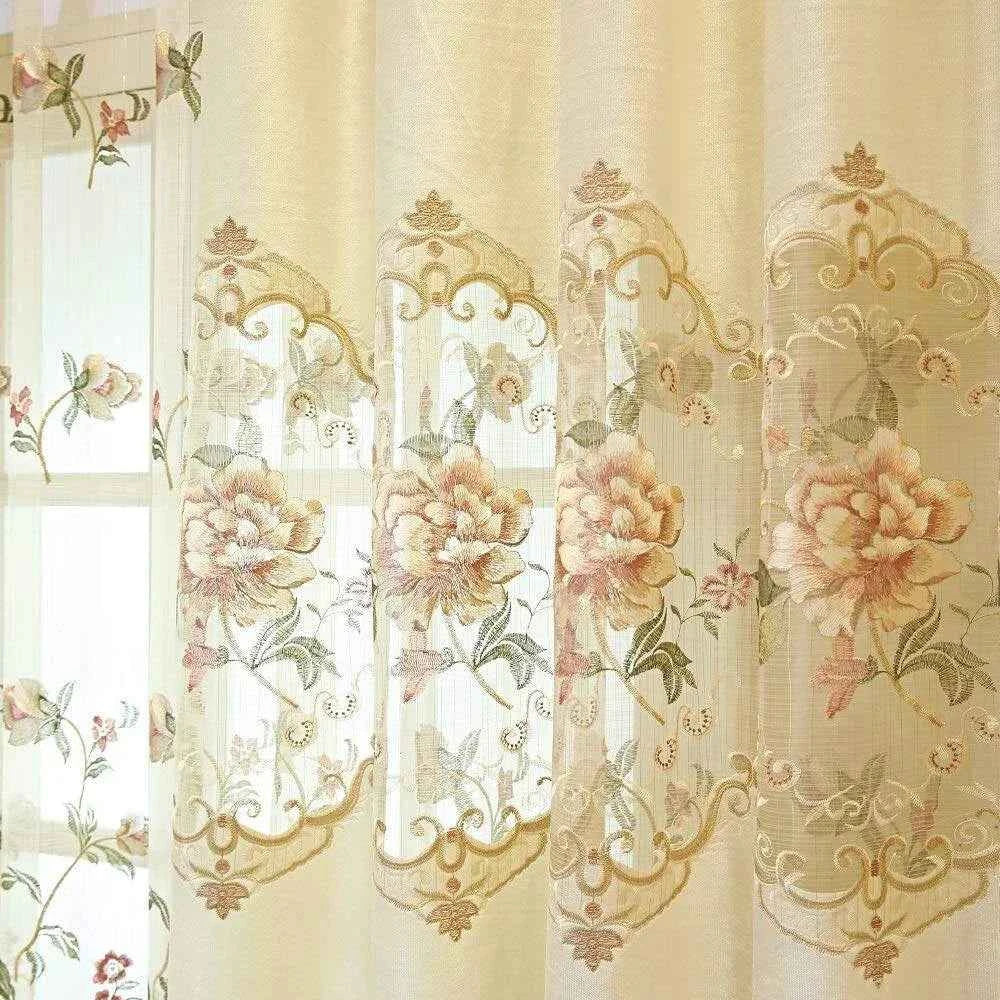 European Luxury Velvet Curtains - Embroidered Floral Tulle Blackout Drapes for Living Room