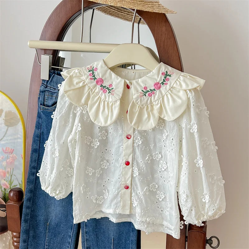 Children's Clothing Shirt 2024 New Girls Doll Shirt Childrens Clothing Autumn Clothing Korean Embroidered Shirt Baby Shello's Creative Boutique