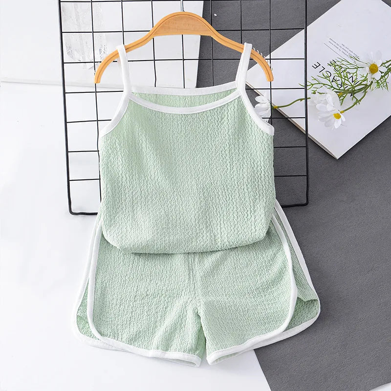 2025 New Girls Suspender Vest Set Summer Baby Thin Style Shorts Girls Clothes Children Clothing Set Shello's Creative Boutique