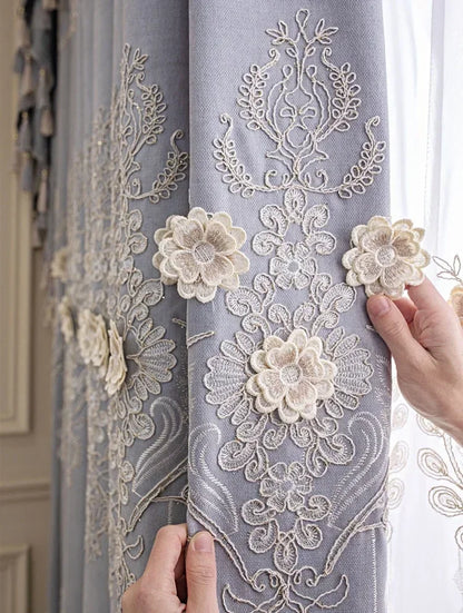European Modern Blackout Curtains - Luxury Embroidered Tulle Villa Valance for Living Room & Bedroom