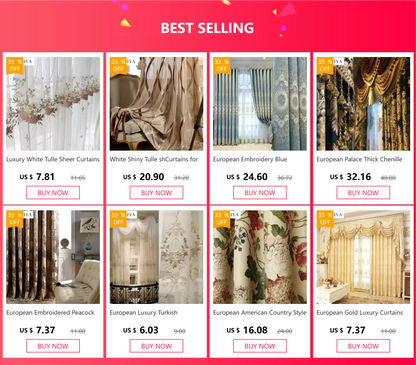 Modern European Luxury Curtains - Blue Velvet Spliced Tassel with Embroidered Tulle