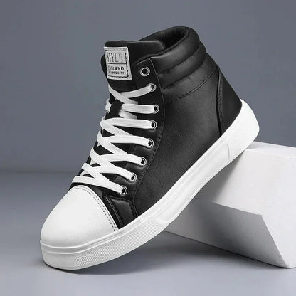 2025 Spring Fashion High-Top Sneakers - Unisex Leather Skateboarding Shoes (Red/White/Brown) - Shello's Creative Boutique