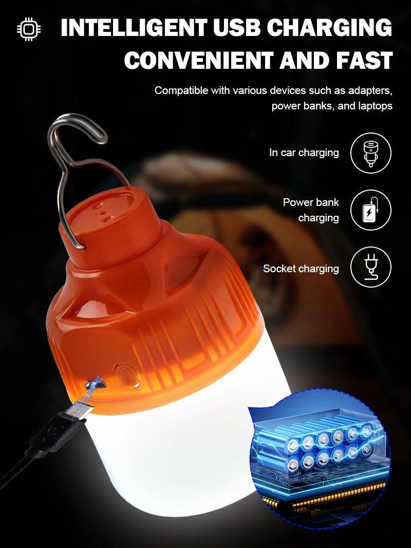 Outdoor USB Rechargeable LED Camping Lantern - Portable Emergency Light with Hook - Shello's Creative Boutique