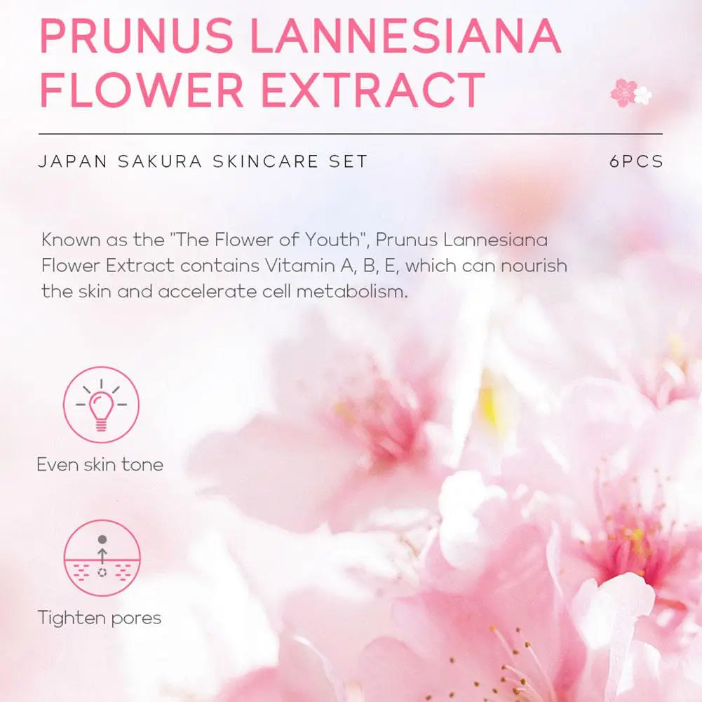 6pcs/Set Sakura Skin Care Sets Face Cream Serum Toner Facial Cleanser Sunscreen Eye Cream Face Skin Care Set Product Gift box Shello's Creative Boutique