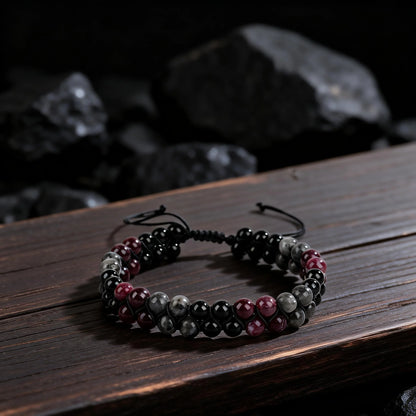Luxury Garnet Natural Stone Protection Bracelet – Red & Black Beaded Bangle
