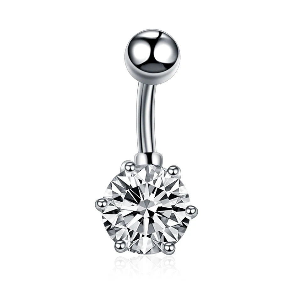 Stainless Steel Cubic Zirconia Drop Navel Ring