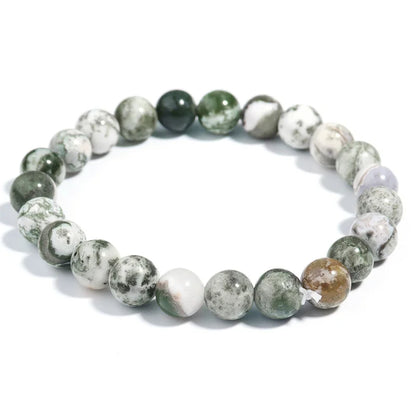 Dendritic Agate Natural Stone Beaded Bracelet – Green & White