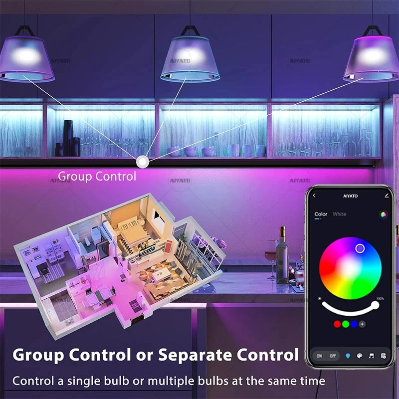 Smart LED Bulb - Tuya Bluetooth Dimmable 15W/18W RGBCW Colour Changing (E27/B22) - Shello's Creative Boutique