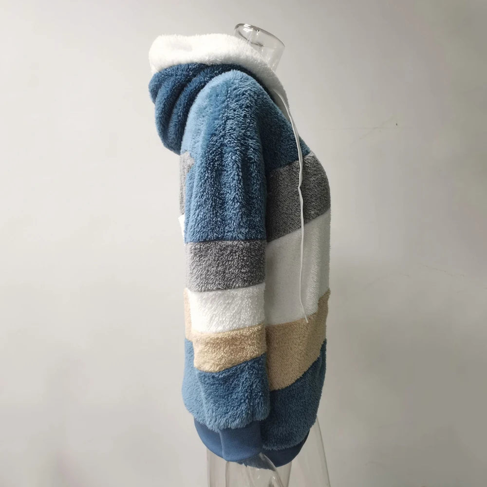 Women's Winter Hooded Coat 2026 - Thick Cashmere Plaid Stitched Jacket with Zipper - Shello's Creative Boutique
