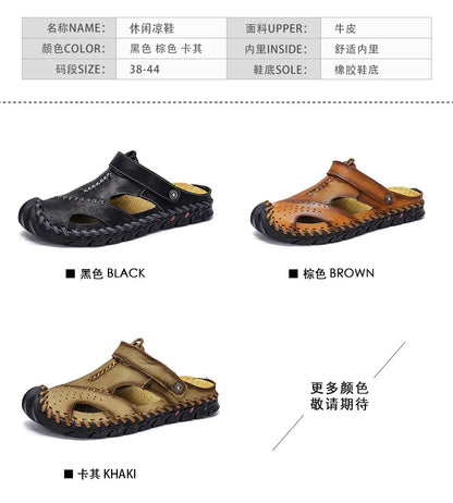 Men's Genuine Leather Sandals - Breathable Beach & Sports Sandals