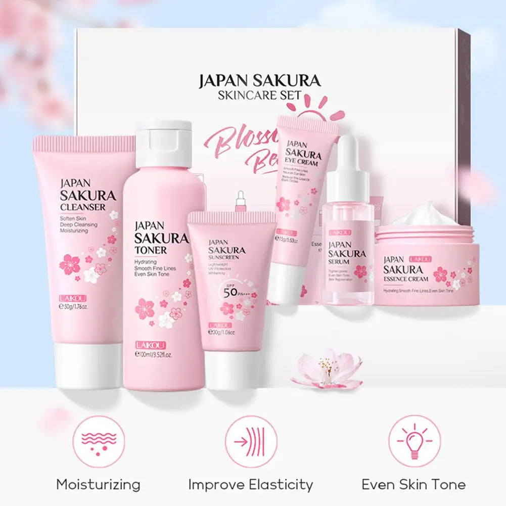 6pcs/Set Sakura Skin Care Sets Face Cream Serum Toner Facial Cleanser Sunscreen Eye Cream Face Skin Care Set Product Gift box Shello's Creative Boutique