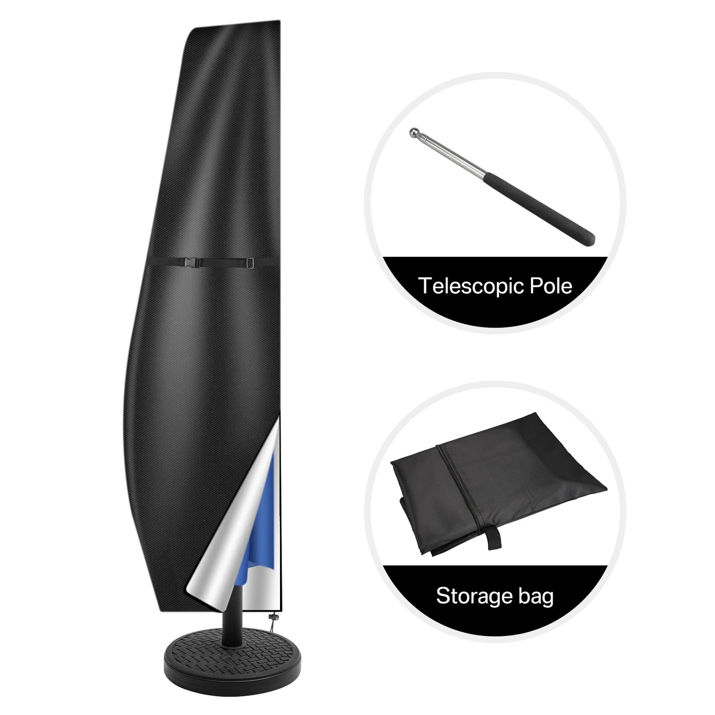Parasol Rain Cover 210D Oxford Fabric – Waterproof UV-Resistant Patio Umbrella Storage Cover